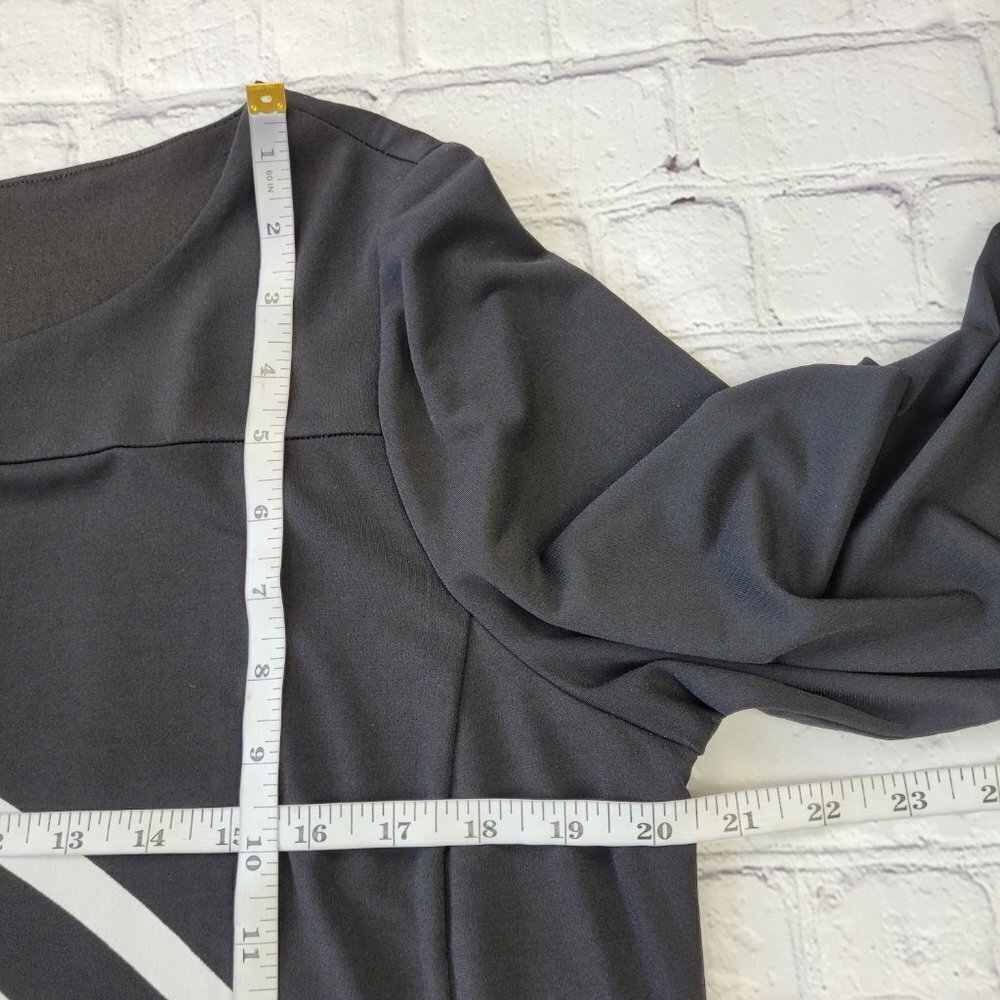 ✅ Chico’s Black & White Jersey sheath midi length 3/4 sleeve Dress lined size 2 - Picture 3 of 9